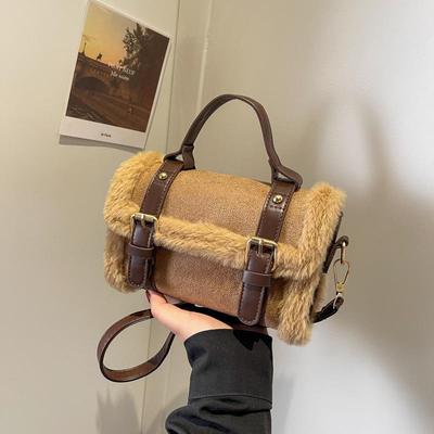 2024 French Niche Plush Women's Handbag: Autumn/Winter High-End Small Square Shoulder Bag