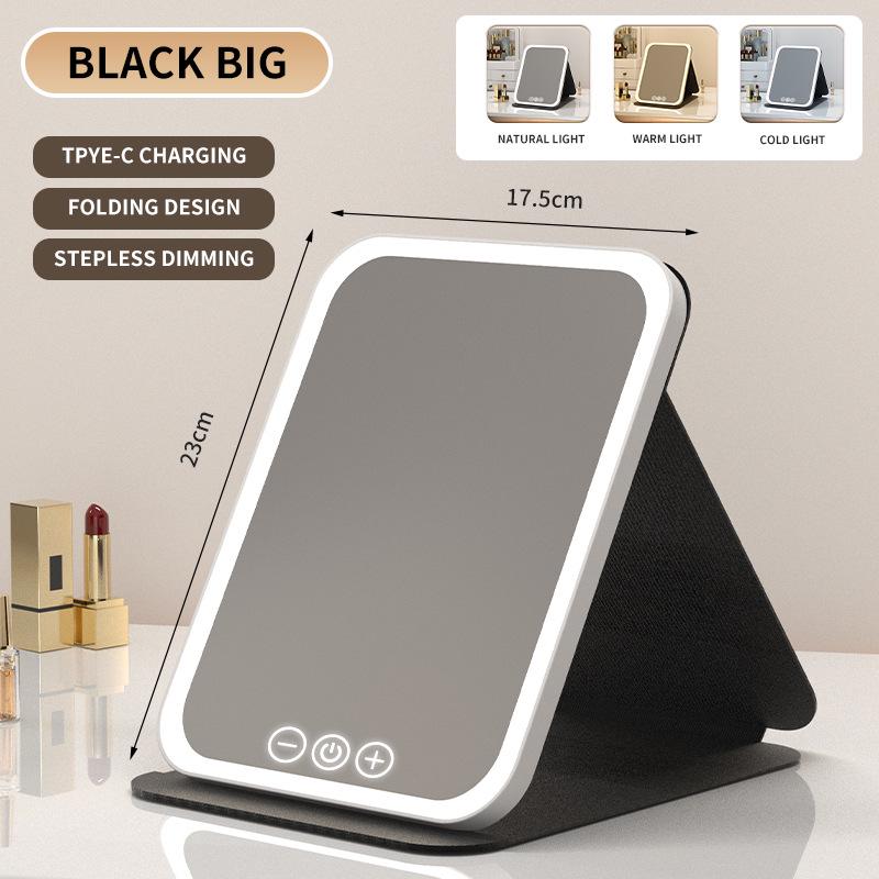 Portable Rechargeable LED Makeup Mirror: Foldable Vanity with Light & Leather Case