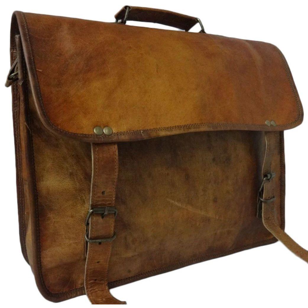 

Маленький-Большой Винтажный Кожаный Мужской Ручной Работы Сумка-Мессенджер на Плечо для Ноутбука 15 x 11 x 4 in