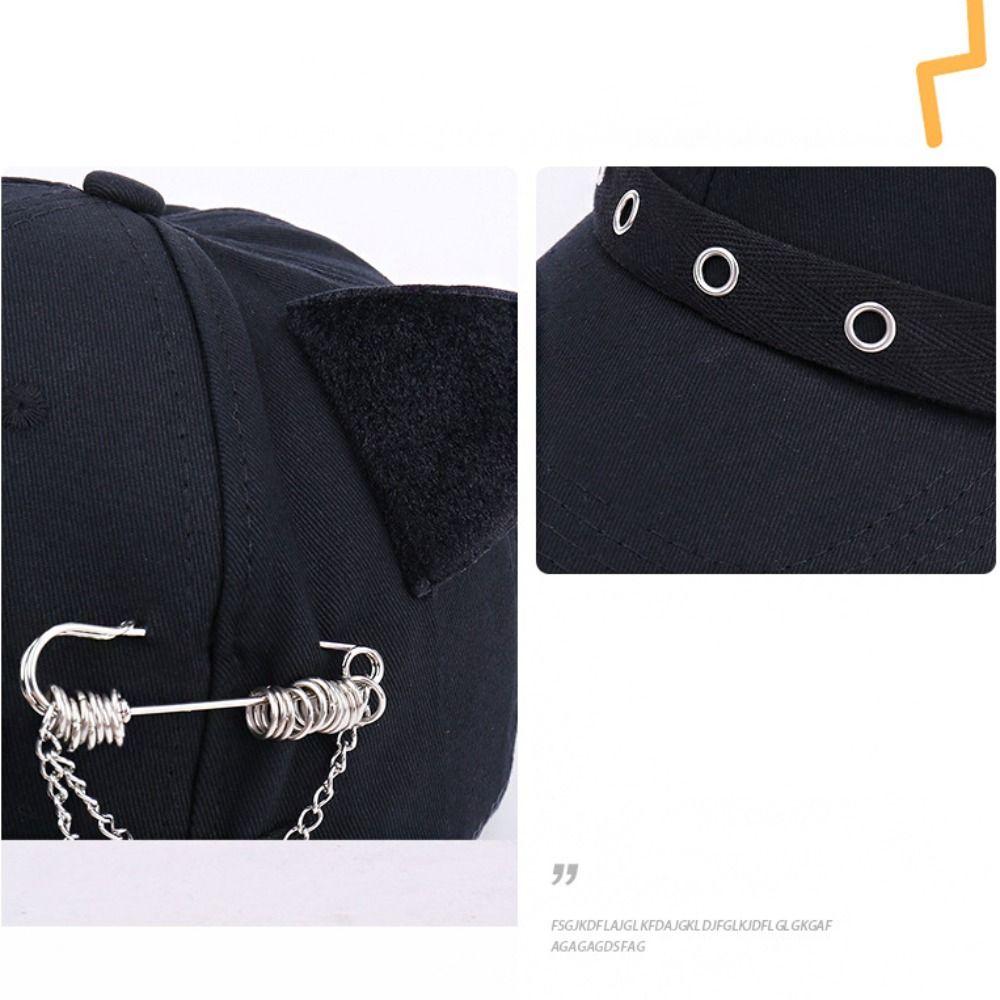 Pin Cat Ear Baseball Cap Hiphop Peaked Cap Portable Sunscreen Hat Summer