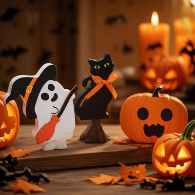 3/1pcs Halloween Ghost Pumpkin Wooden Ornaments Table Sign Halloween Party Favors Gift Festive Party Home Decoration Supplies