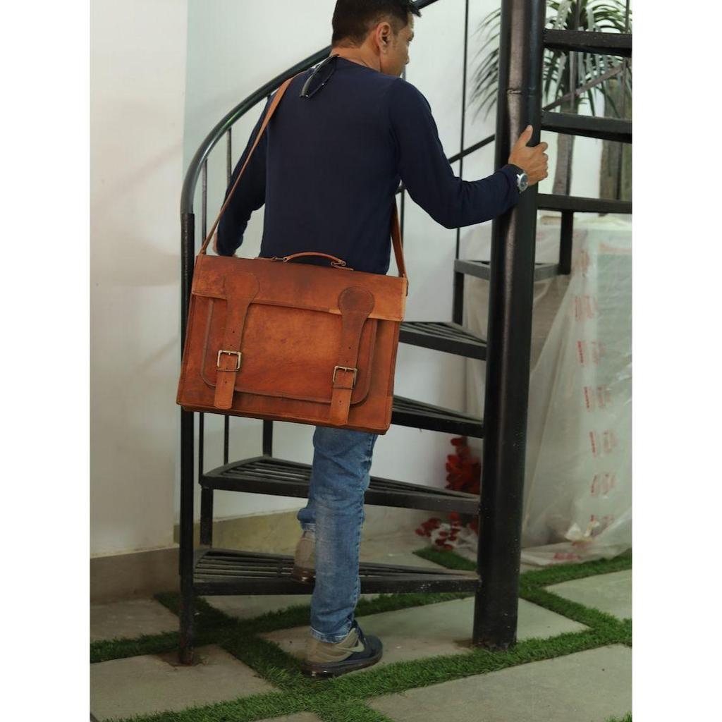 Bolso bandolera de cuero hecho a mano personalizado para oficina, maletín para ordenador portátil, bolso universitario para hombres y mujeres, regalo
