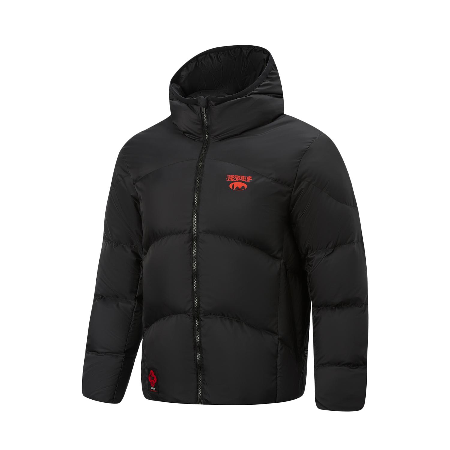 Li Ning Down Jackets Men s Black Hooded Moderate Down Jacket AYMV807-2 M