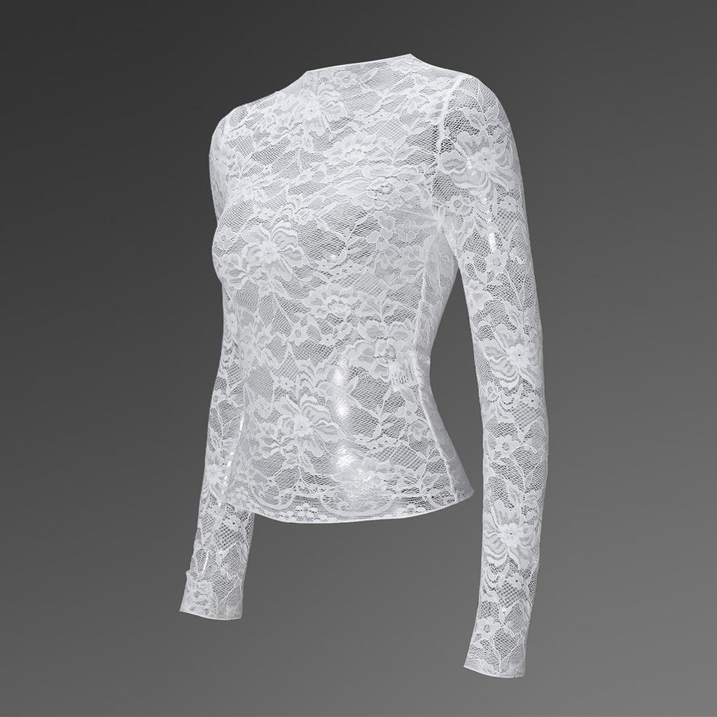 Haut Sexy en Dentelle Transparent à Manches Longues Coupe Ajustée Automne 2025 pour Femmes