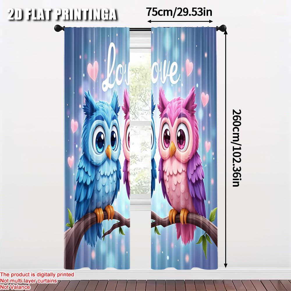 2pcs, 2D Flat Printing Party Window Curtains Owl Color Versatile Polyester,Without Electricity Spring Party & Holiday Decor Use