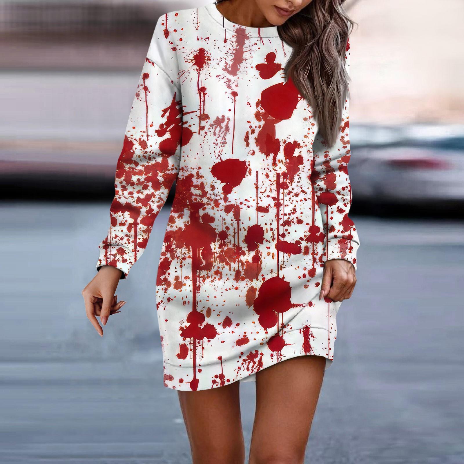 

Женское платье-свитер с круглым вырезом и длинными рукавами на Хэллоуин M винный