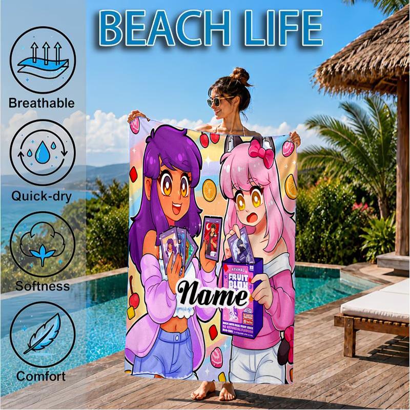 Custom Name Beach Towel Aphmau Candy Adventure Microfiber Beach Towel, Lightweight for Summer Travel, Swimming Pool Fan Birthday Gift