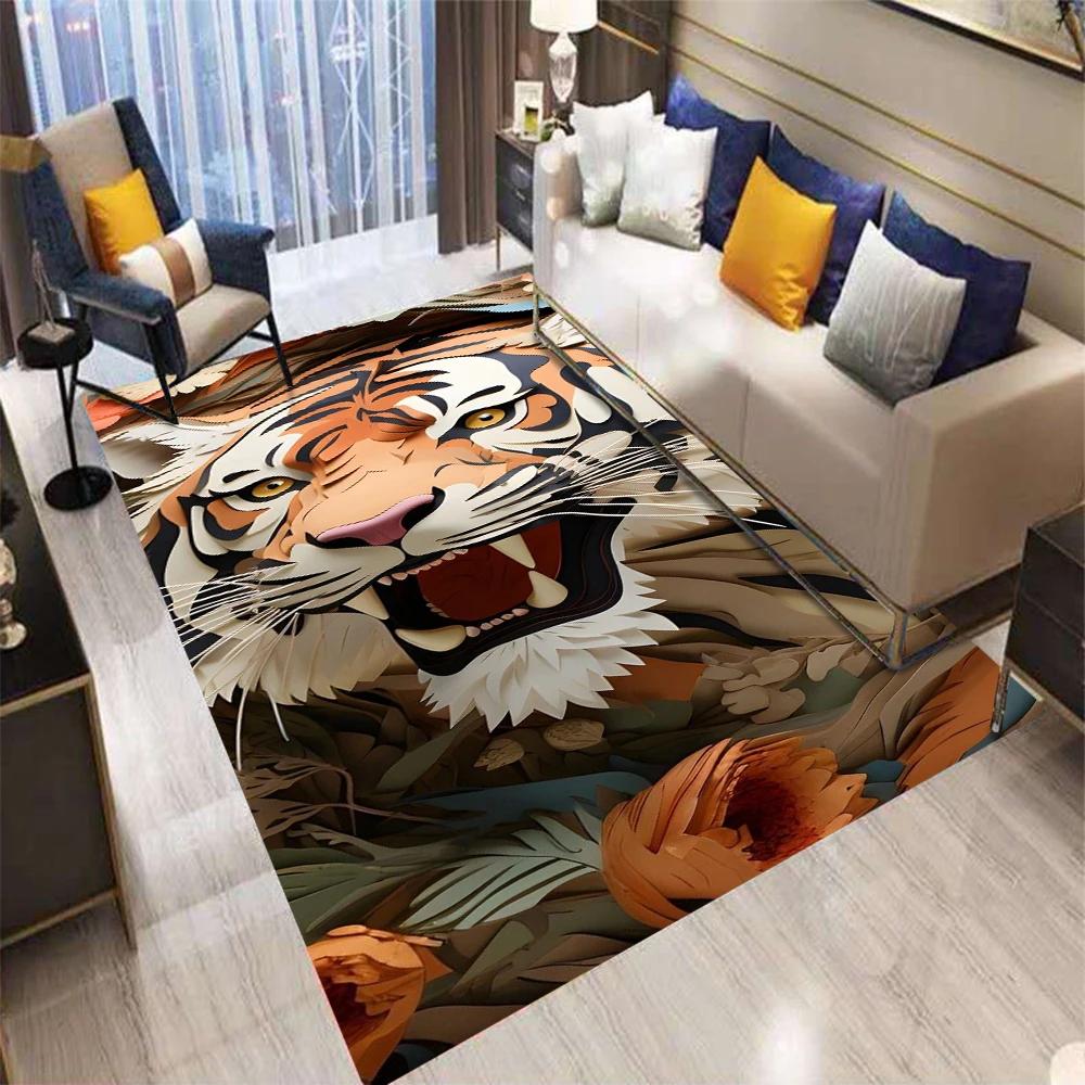 Retro Print Tiger Carpet Living Room Sofa Bedroom Bedside Study Kitchen Entrance Door Mat Non-Slip Cartoon Home Decoration Rug
