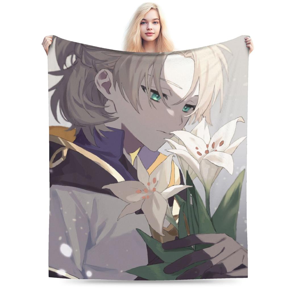 Genshin Impact Venti Blankets Velvet Summer Air Conditioning Barbatos Anime Multi-function Warm Throw Blanket for Bed Car Quilt