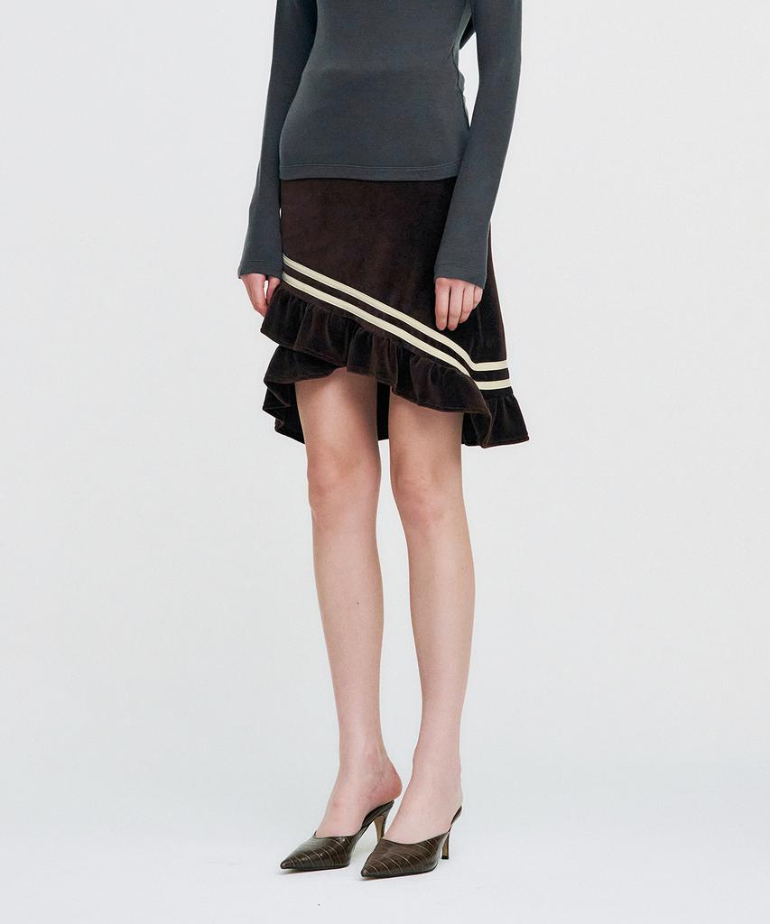Kimjisu Color Strap Velor Frill Skirt _ Brown