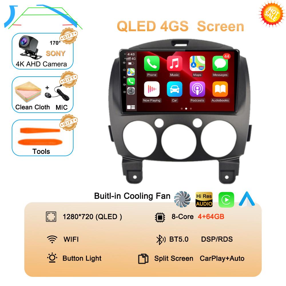 Android 14 Car Radio Multimedia Player For MAZDA 2 Mazda2 2007 2008 2009 2010 2011 2012 2013 2014 GPS Navi 2 Din Autoradio QLED