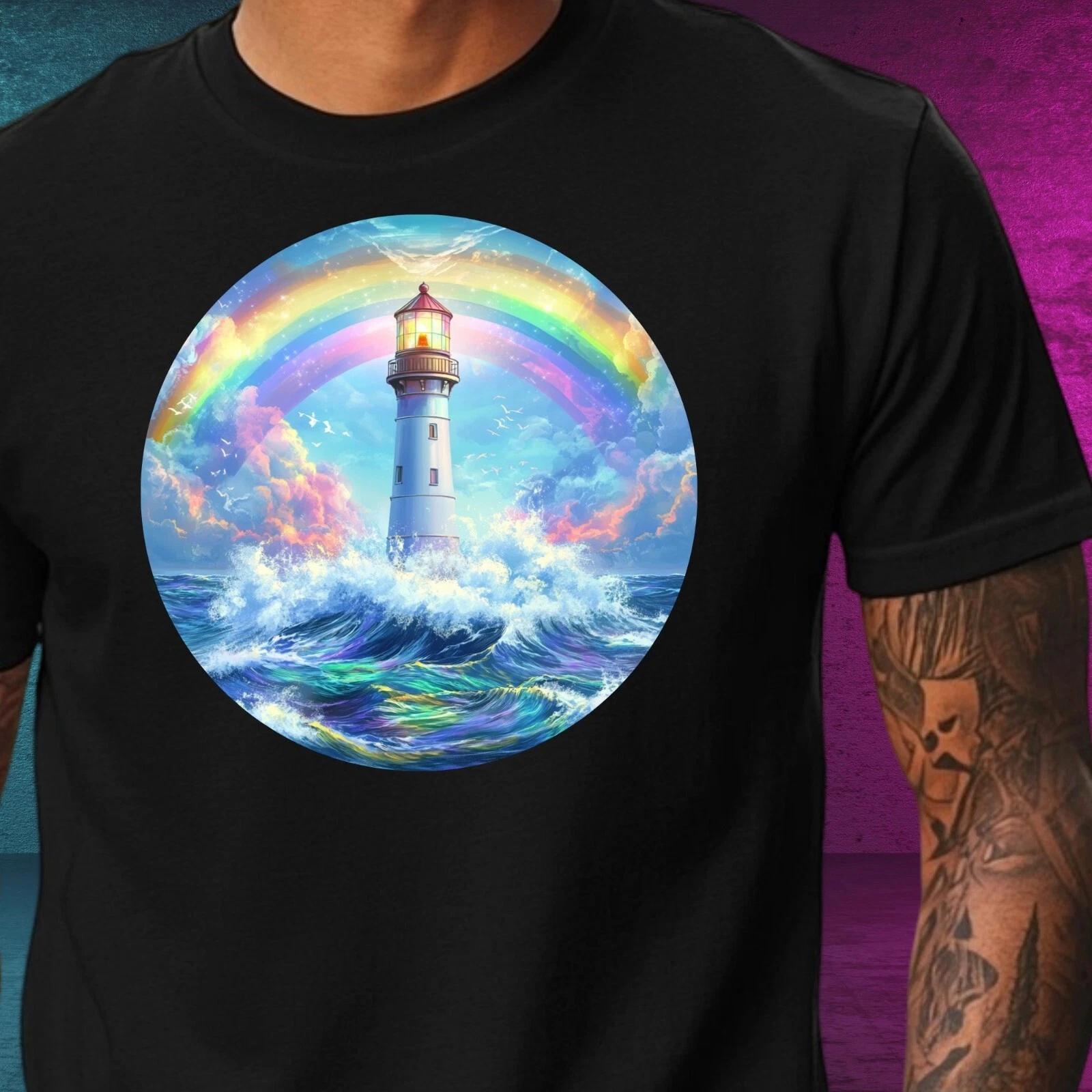 T-Shirt Herren Regenbogen Leuchtturm Motiv Baumwolle Größe XS bis 5XL XL