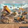 Byggeplads Fest Baggrund Banner, Gul Gravemaskine Dumper Dozer Kran Mursten Trafikkegle, Industriel Foto Baggrund Vægdekoration
