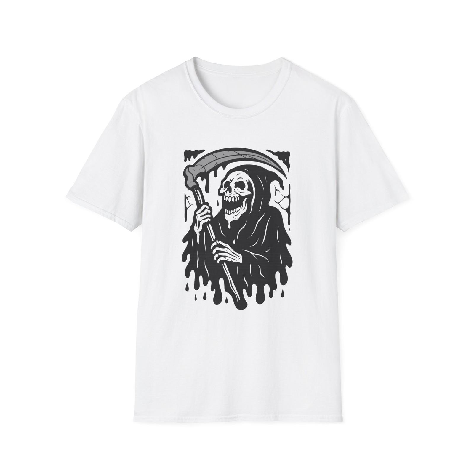 Unisex Softstyle T-Shirt Grim Reaper Laughing Surreal Horror Dark Art Graphic S разноцветный