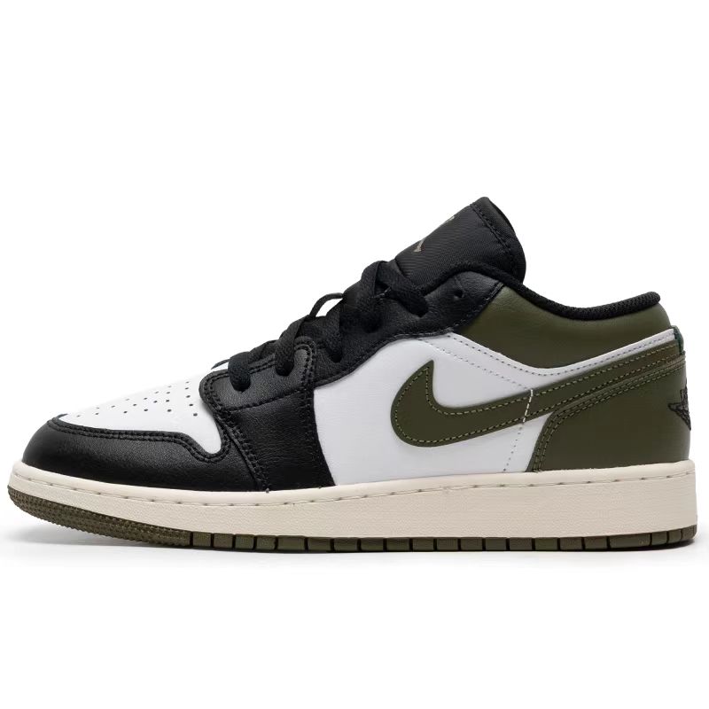 Jordan Air Jordan 1 Low Top Vintage Basketball Shoes Unisex Black White Green 553558-092(Team448-2)