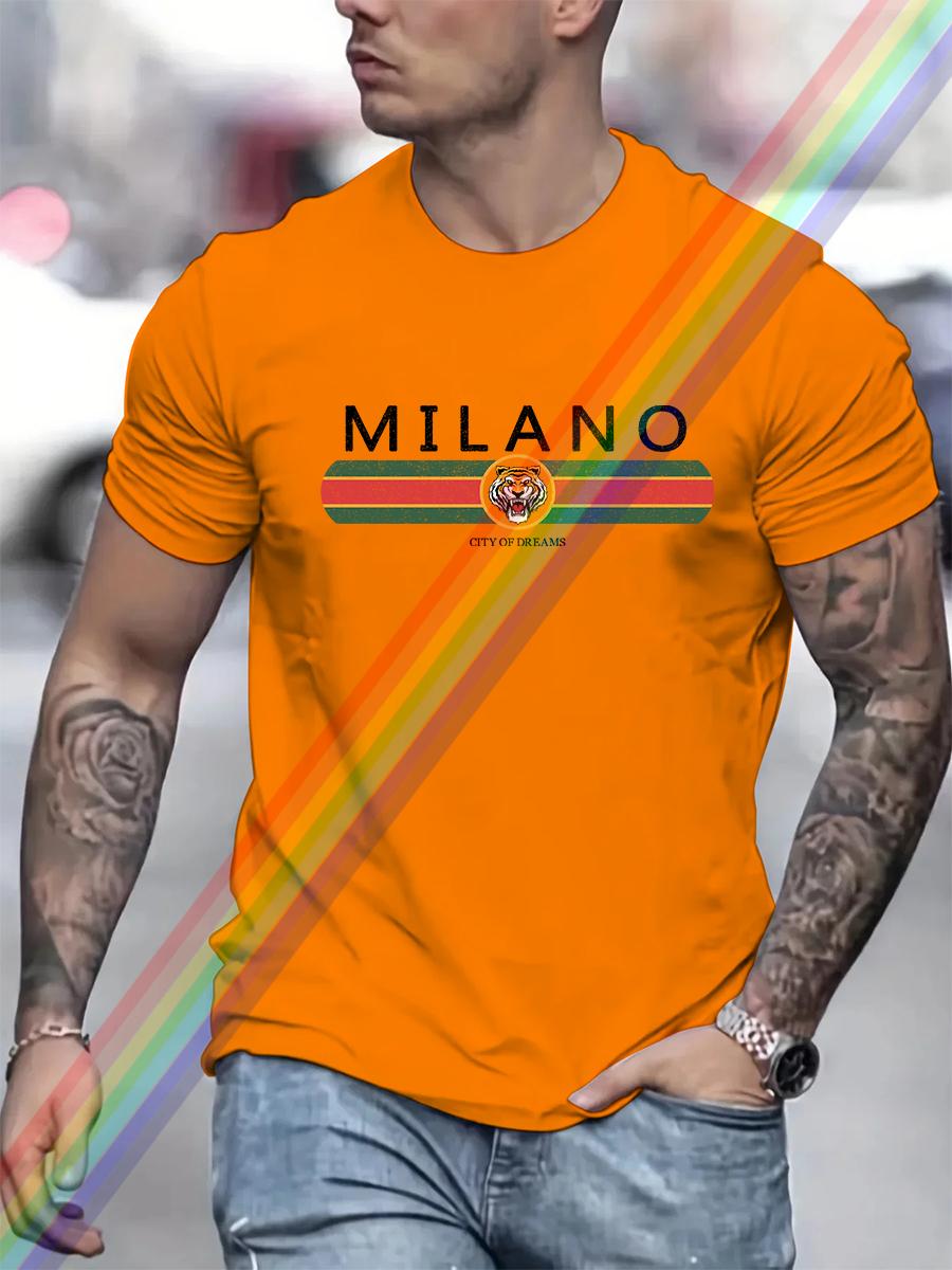 

MILANO Print Men s Summer Vintage Casual Pure Cotton Oversized T-shirt Streetwear Casual Fashion Style Clothing S