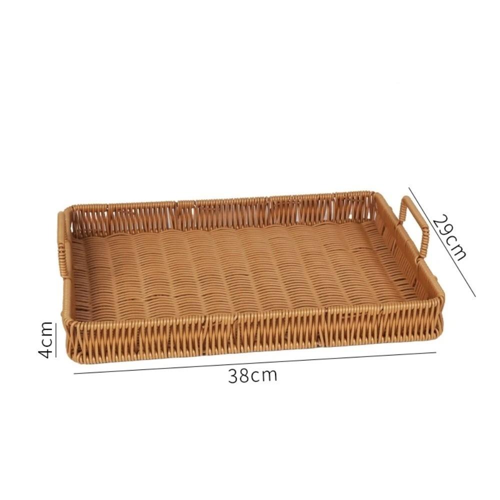 Handwoven Wicker Serving Tray Woven Handheld Plastic Rattan Storage Tray  Kitchen Storage