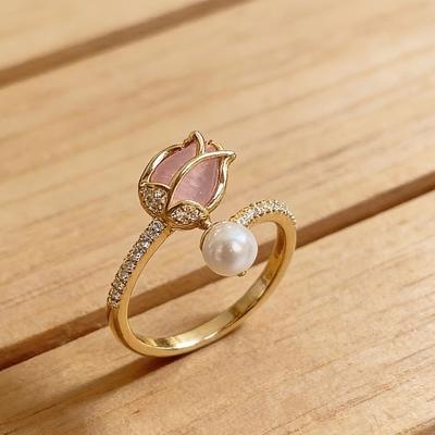 Fashion Creative Tulip Ring, French-Style Light Luxury Open Ring, Versatile Design for Daily Commute and Dates