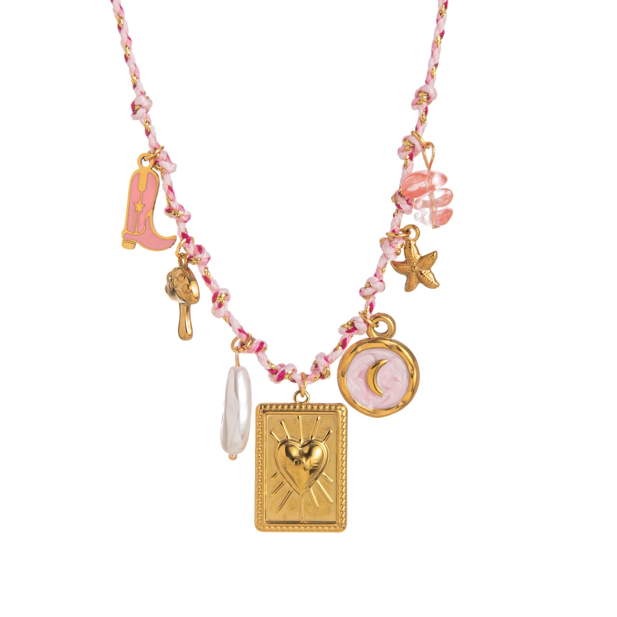 

Summer Sea Love Wind Starfish Pearl Love Pendant Colorful Dopamine Rope Necklace Gold Plated Color Preserved 40cm