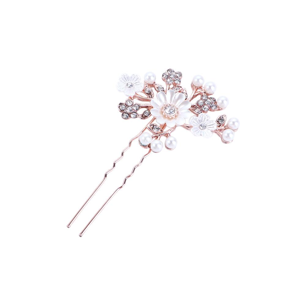 Flowers Women Korean Style Headwear Five-tooth Hair Comb Hair Accessories Rhinestone Hair Stick