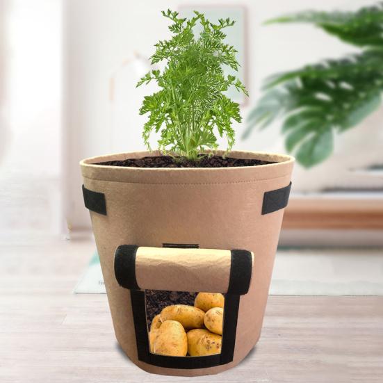 Flowerpot Fabric Grow Bags with Handles And Side Hook And Loop Opening Container Reinforced Stitching Air Circulation Flowerpot for Garden