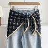 White Floral Small Silk Scarf Triangle Scarf Headscarf Belt Women's Decoration with Skirt Jeans Waist Accessories Fart Curtain