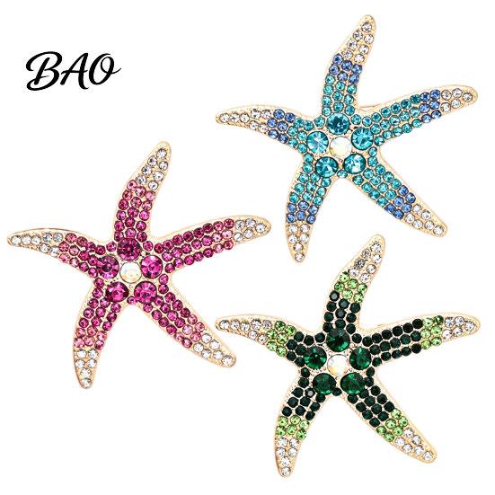 Beach Themed Jewelry Vintage Rhinestone Starfish Brooch, Ocean Metal Lapel Pin, Golden Plated Pin Sea Animal for Suit Dress Coat Scarf Marine