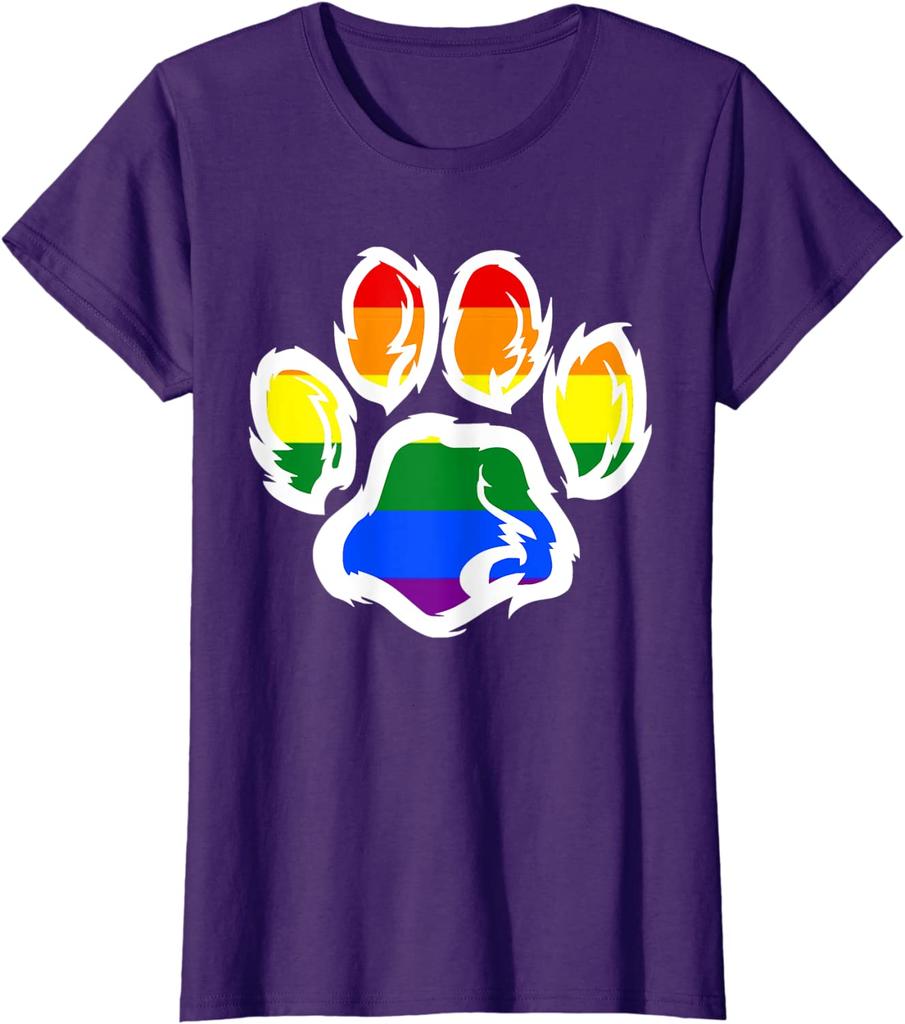 2021 Summer New Print Best Selling Lgbt Ally Furry Pride Rainbow Fursuit Dog Paw Print Tshirt Short Sleeve For Unisex