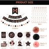 Retirement Party Decorations for Women, Black Rose Gold Happy Retirement Banner, Hanging Swirl ,Dot Garland, Paper Pompoms for Happy Retire Party