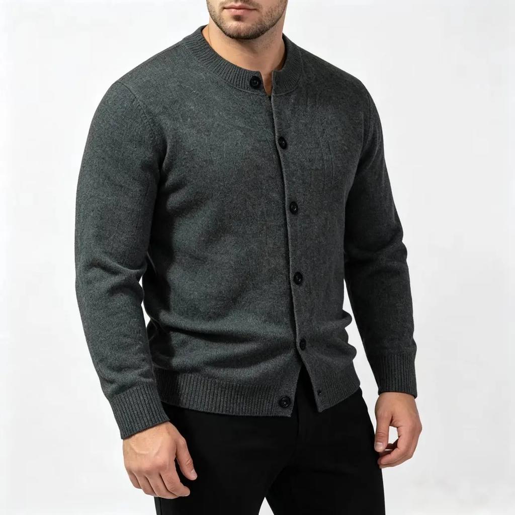 Maglione-cappotto casual da uomo per primavera e autunno, tinta unita, monopetto, scollo rotondo, cardigan lavorato a maglia, moda uomo, cardigan, capospalla
