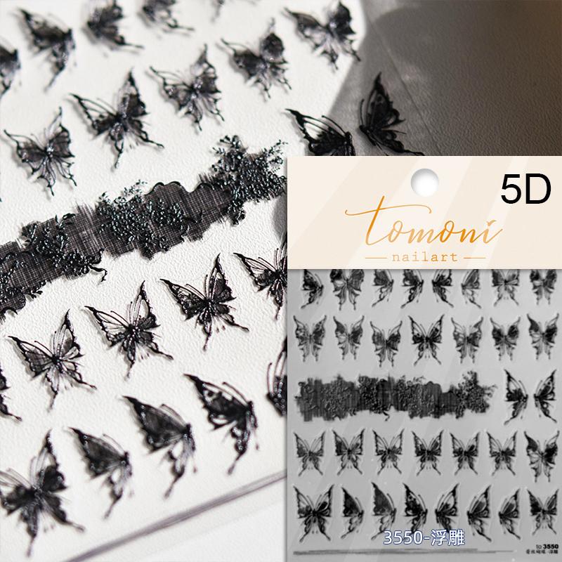 1 Piece 5D Retro Colorful Hand-painted Butterfly Nail Stickers Shell Light Butterfly Rhinestone Soft Relief Nail Art Stickers