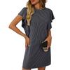 Summer Women's Contrasting Twisted Ruffle Solid Color Sleeves Mid Length Dress