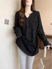 2026 Spring White Cotton Slimming Long-Sleeve Top with Half-Button Collar