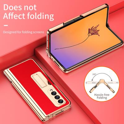 Anti-Fingerprint Plating Leather Case for Samsung Galaxy Z Fold 4 5G Fold3 Fold4 Fold 3 2 Fold2 Tempered Glass Phone Bag Cover