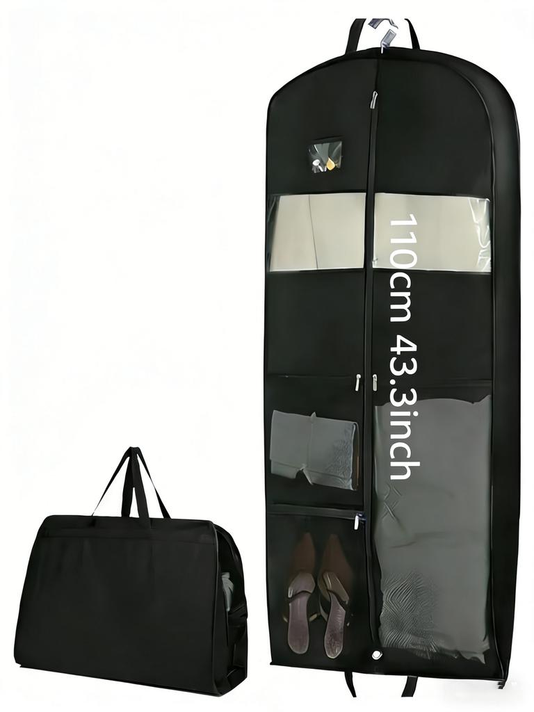 Gusseted Travel Hanging Garment Bag - Zipper Closure with Pocket for Shirts, Coats, Dresses, Storage Organizer