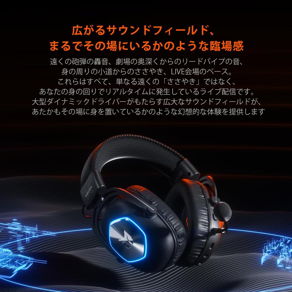 BIGBIG WON HALO PRO BIGBIG WON Wireless Gaming Headset with Noise 3D Low and Boom Microphone Earphones, 2.4G/Bluetooth/3.5mm Wired/Type-C Connection,