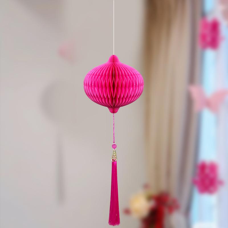 Wedding Décor Set: Honeycomb Balls, Folding Fans & Double Happiness Pendants for Groom's Room