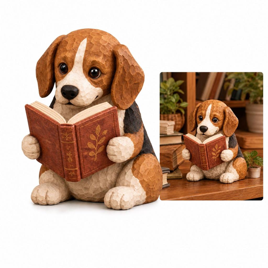 Dog Reading Book Statue Decorative Figurine for Bookshelf Desk Home Decor