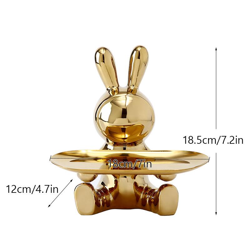 NORTHEUINS Resin Electroplated Astronaut Rabbit Tray Figurines for Interior Home Office Desktop Storage Container Decor Objects