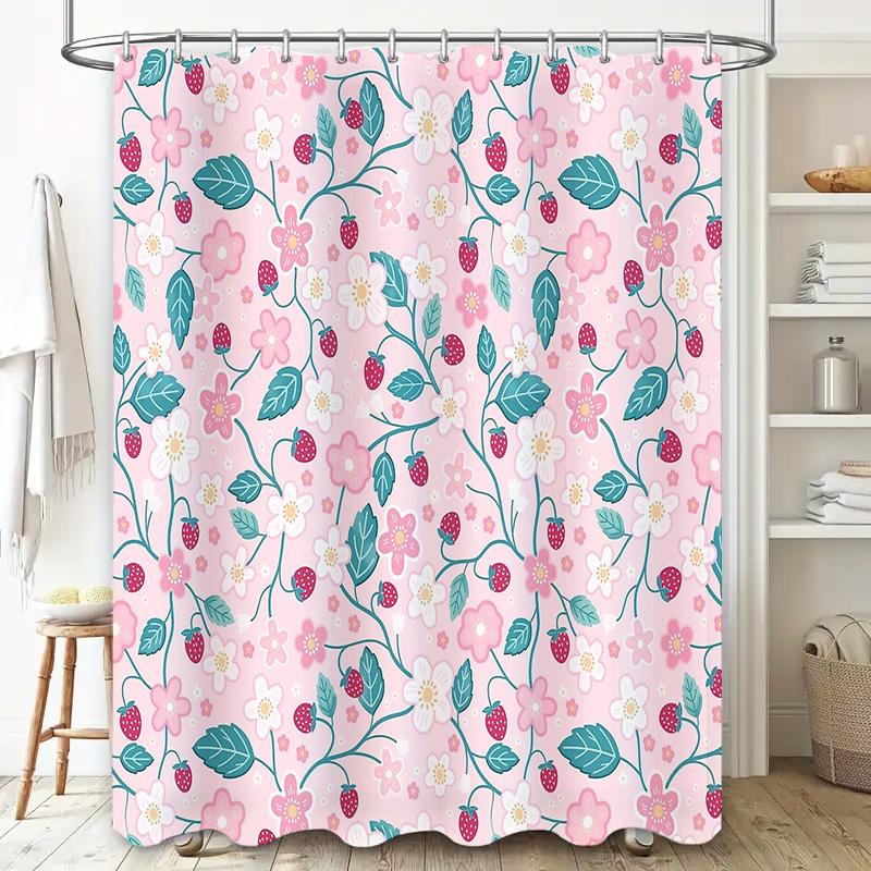 Floral Shower Curtain Botanical Print Waterproof Fabric Bathroom Decor Vintage Farmhouse Style Washable Liner
