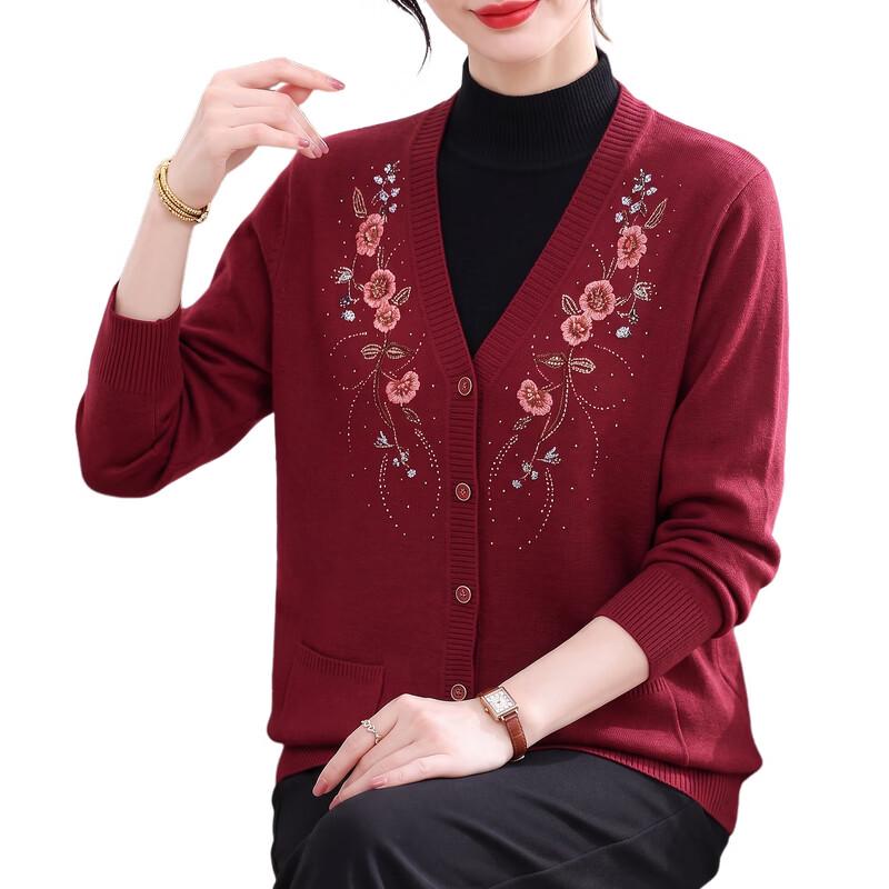 Hengyuanxiang Women's Floral Embroidered V-Neck Cardigan