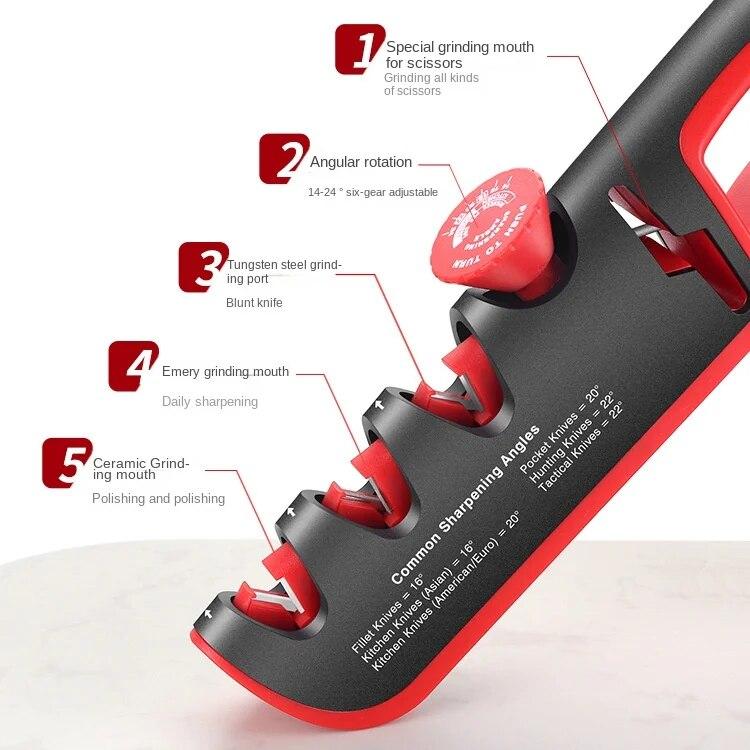 Knife Sharpener Handheld Kitchen Facilitative Sharpener Tool Angle Adjustable Five In One Knife Sharpener Black Red Professional
