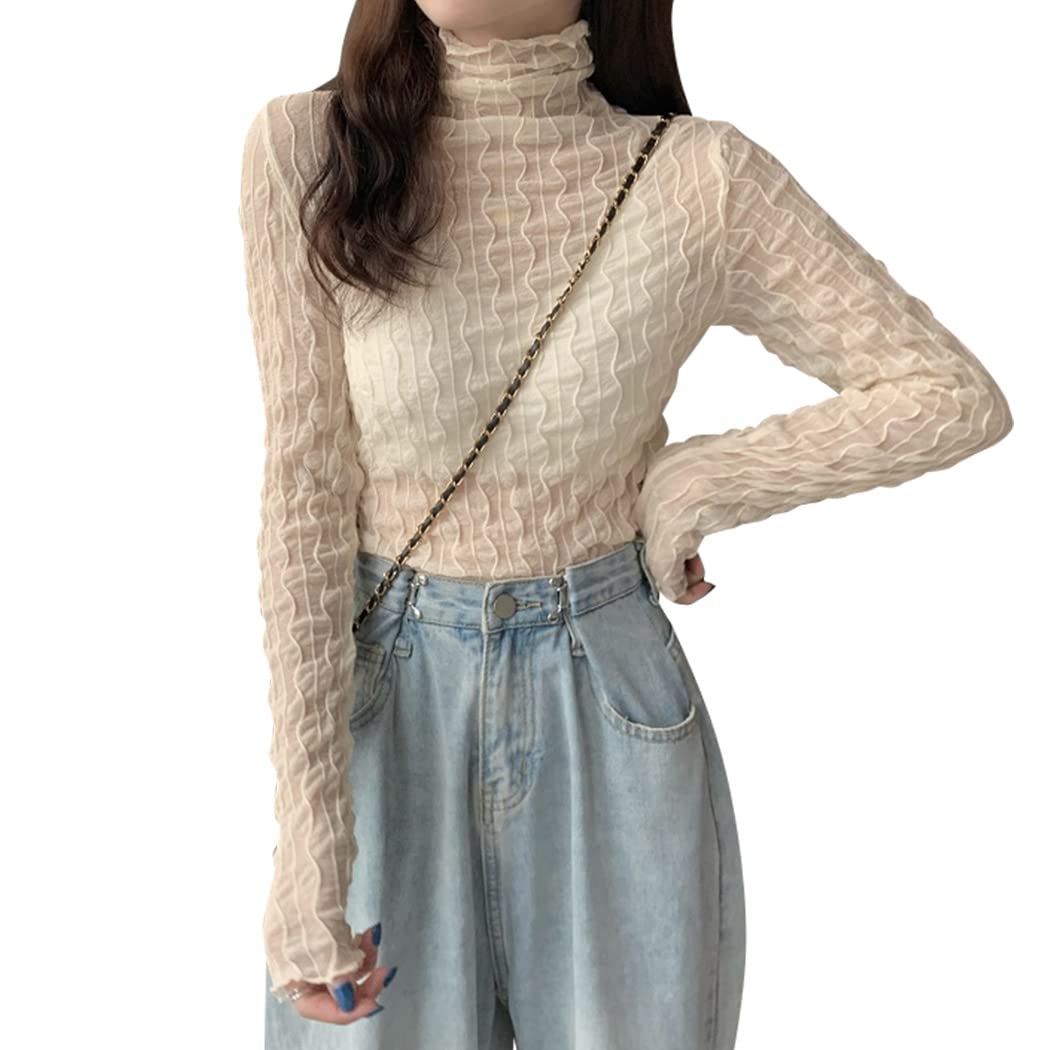 

Тедди Прозрачное Кружево Длинные Топы1446 Женский Топ, Рукав, Легкий, Многослойный, Весна, Лето, Осень, (Один размер, Слоновая кость)