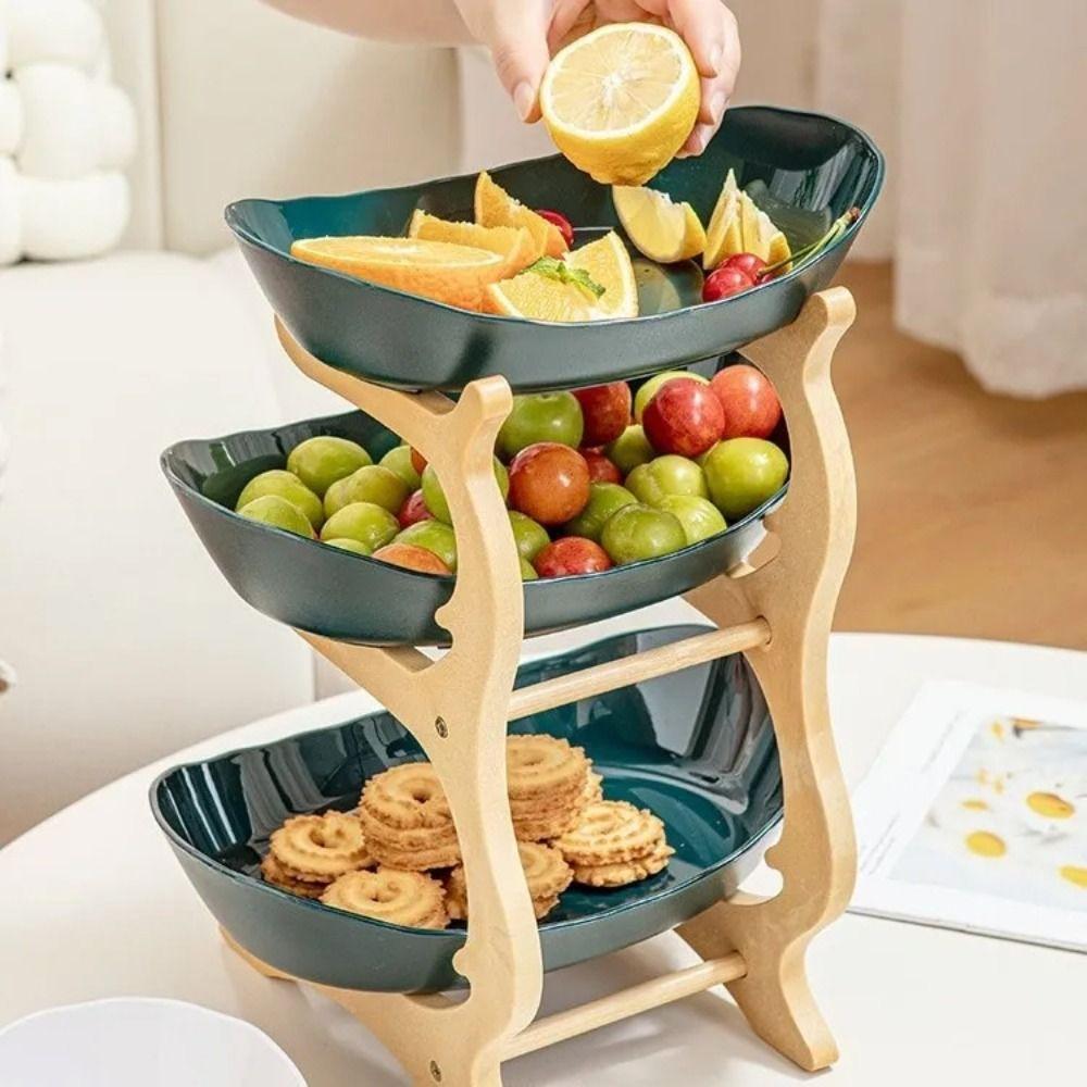 Mit Bambusständer Obstkorb Oval Mehrstöckiges Serviertablett Für Obst Gemüse Snacks