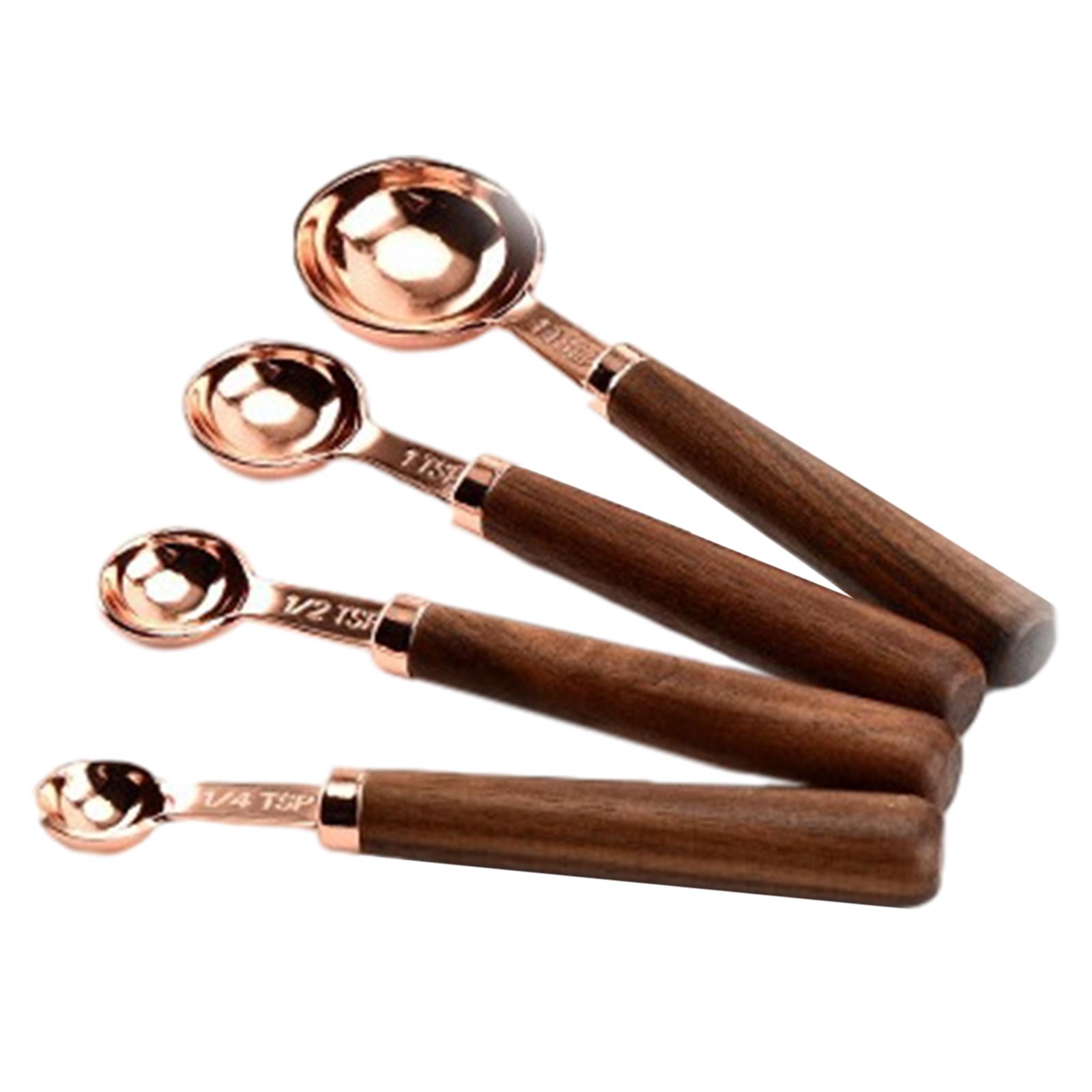 

Measuring Cups Spoons Set Wooden Handle Baking Gadgets Stainless Steel Measuring Spoons for Nuts Baking Cooking Oil Milk