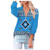 Ladies Casual Ethnic Print Fashion Large Size  V-neck Zipper Long-sleeved Blouse