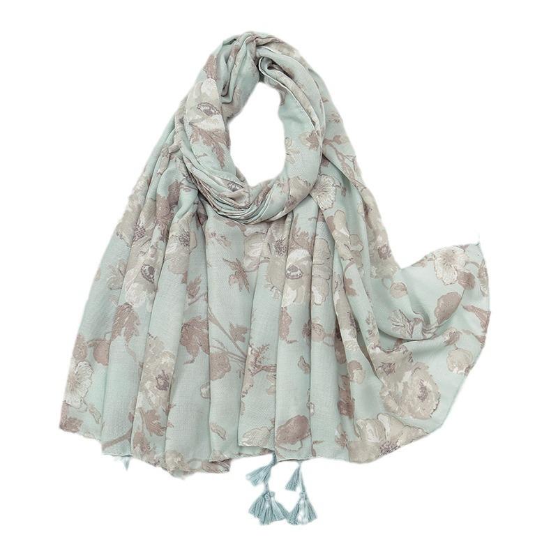Spring and summer new cotton and linen feel hanging beard tassel long scarf travel photo shawl woman