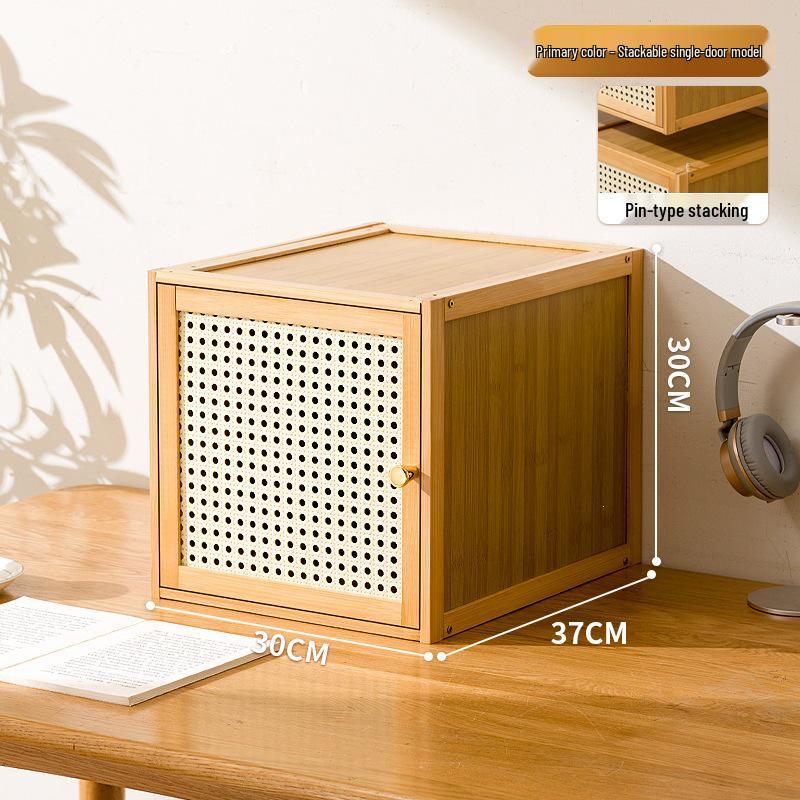 Solid Wood Toy Storage & Rattan Lattice Cabinet