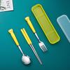 3Pcs Cute Cat Kids Tableware Set Stainless Steel Spoon Fork Chopsticks Portable Cutlery Kit For Student School Travel Use