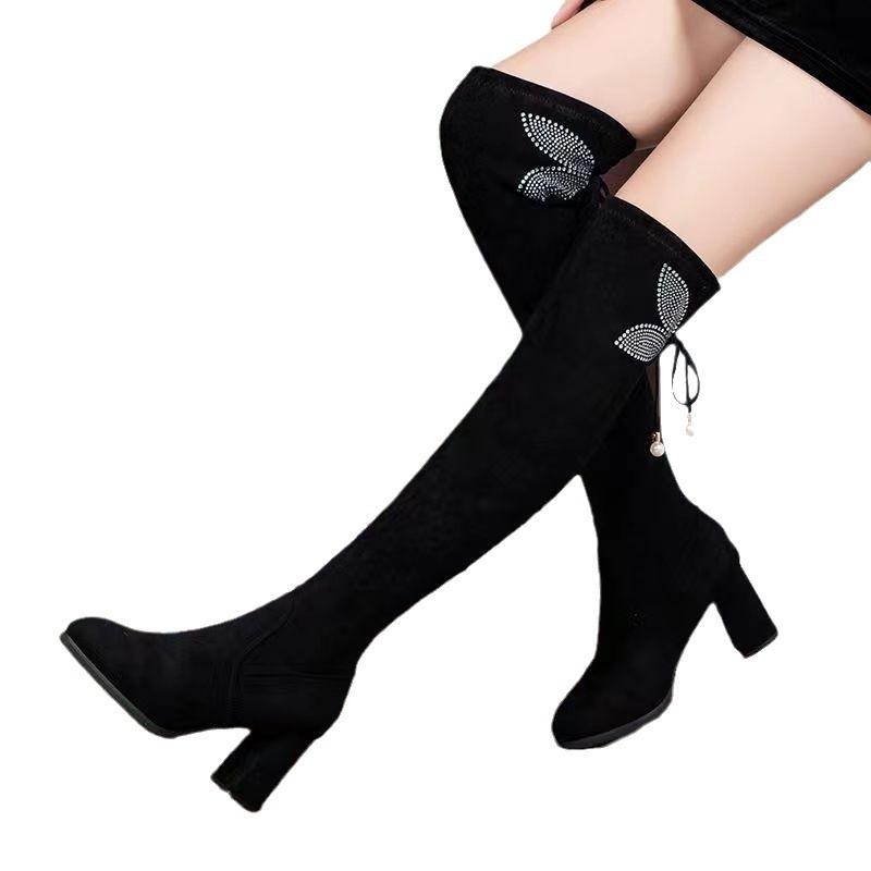 

Ботфорты, Женская обувь, Новые ботфорты на толстом каблуке, Обувь для похудения на высоком каблуке, Эластичные ботфорты 42 чёрный